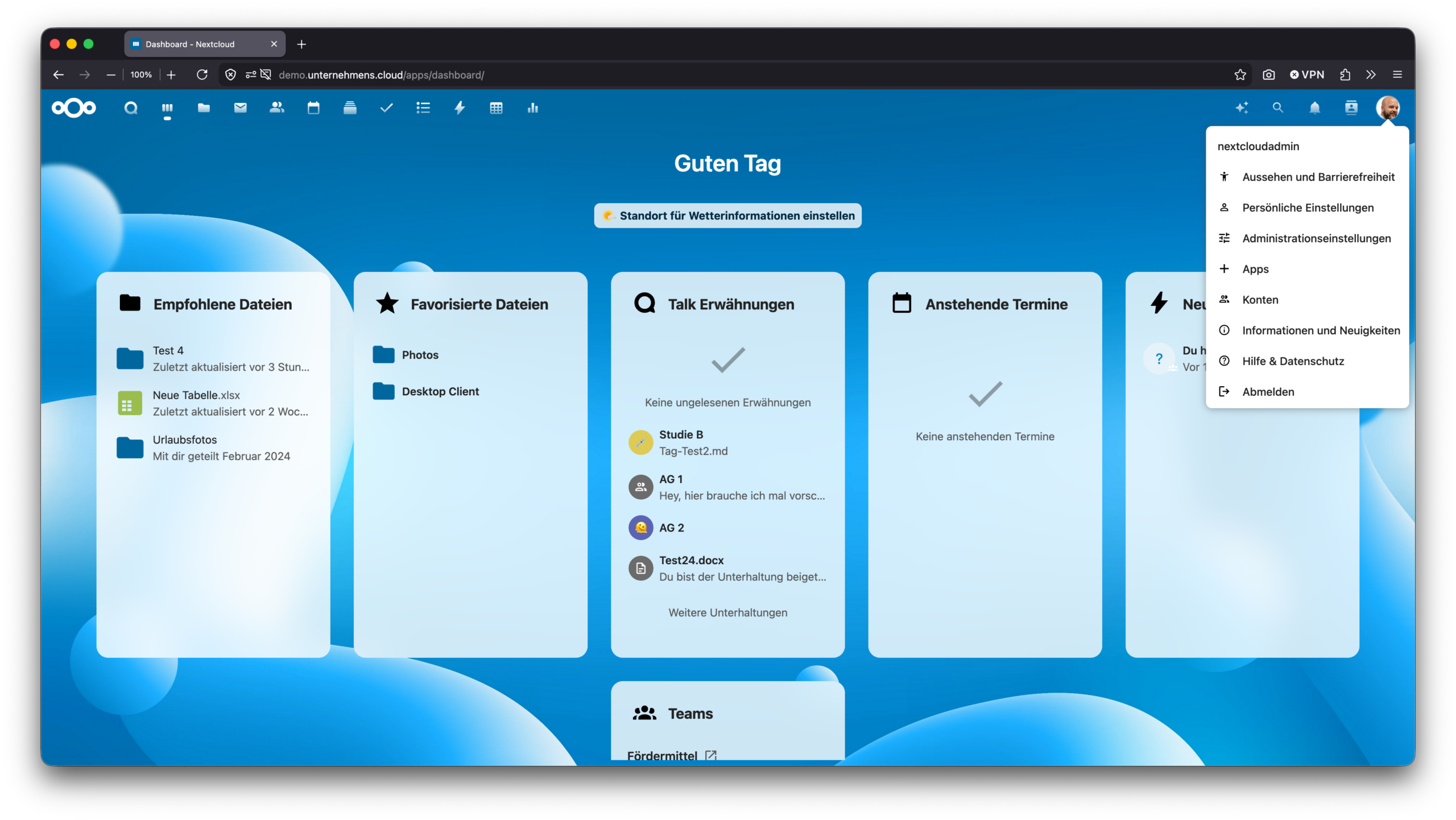 Nextcloud Verwaltungseinstellungen – Dateizugriffskontrolle (File Access Control) im Bereich Ablauf-Steuerung öffnen