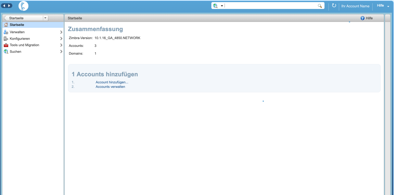 Anmeldebildschirm des Zimbra-Adminpanels