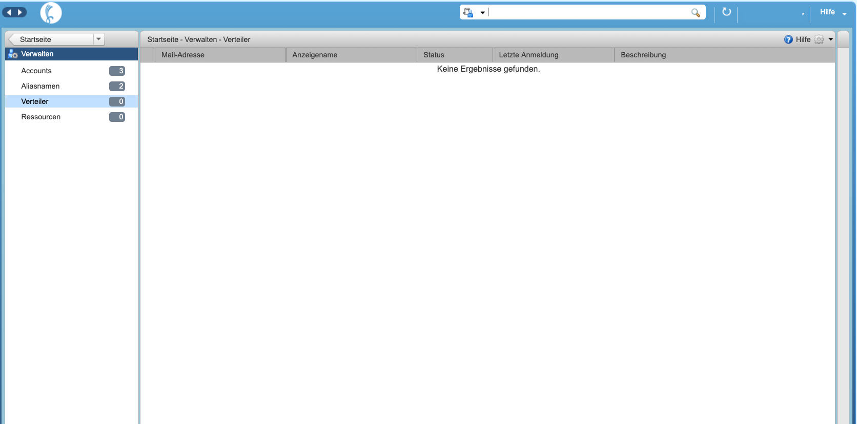 Übersicht der Verteilerlisten in Zimbra