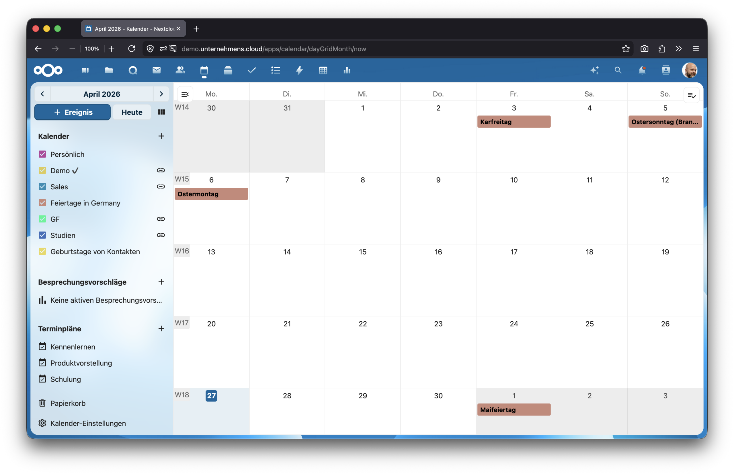 Nextcloud Kalender – Terminvorschläge in der Seitenleiste