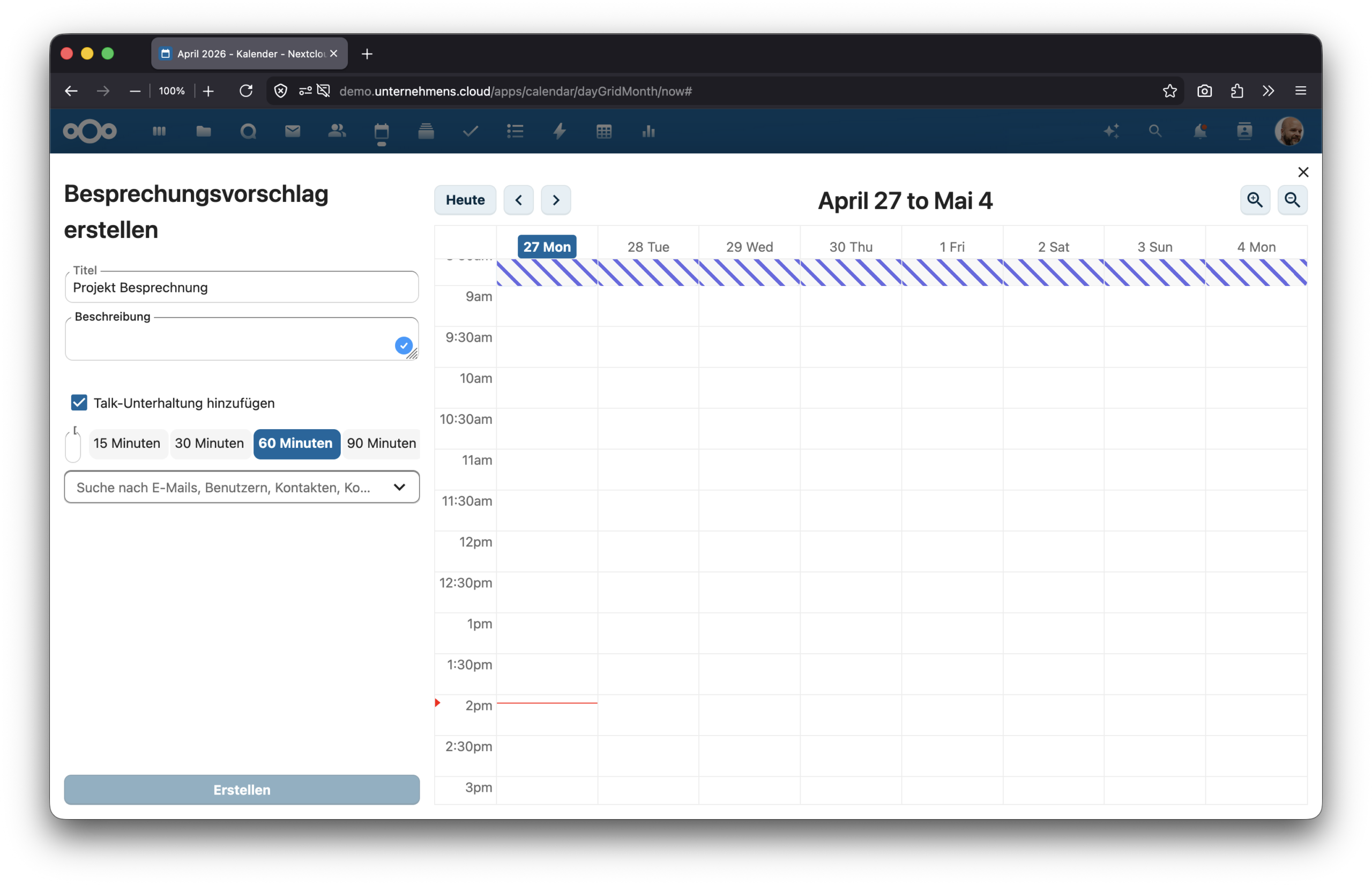 Nextcloud Kalender – Name, Beschreibung und Ort eines Terminvorschlags eintragen