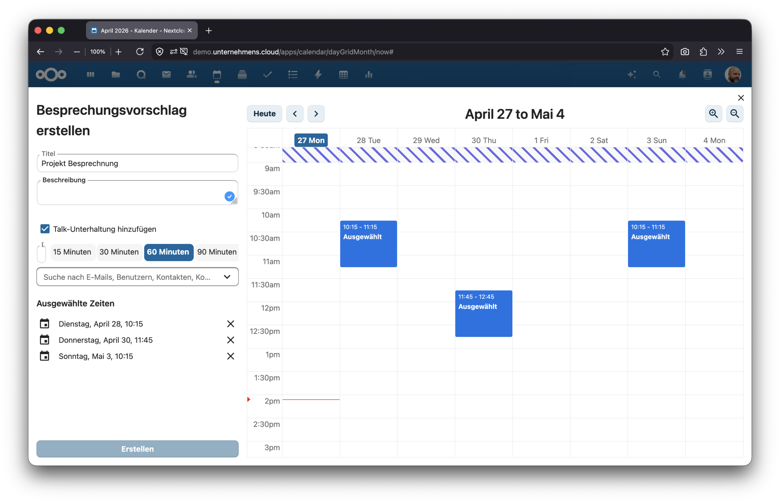 Nextcloud Kalender – Teilnehmende zum Terminvorschlag hinzufügen