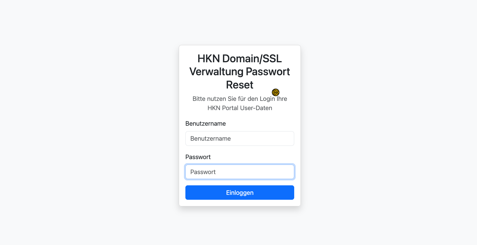 Passwort Reset Login-Formular mit Benutzername und Passwort